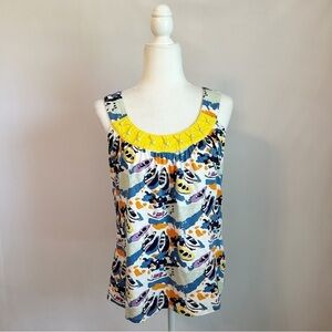 Boden Nautical Boat Beaded Scoop Neck Sleeveless Cotton Tank Top Size 6